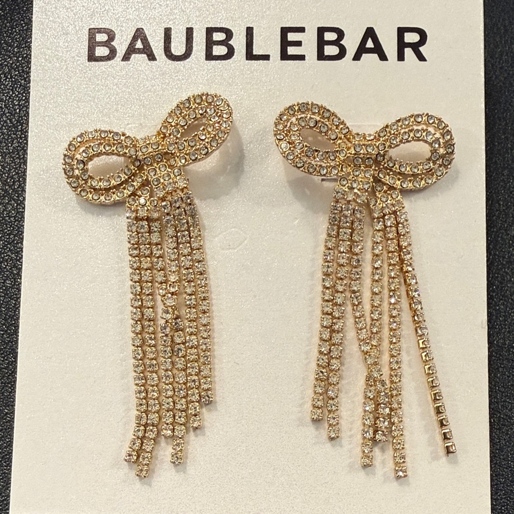 BaubleBar Crystal Gold Bow Earrings